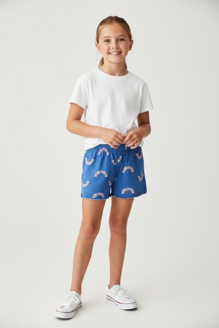 Cat & Jack Girls 10-12 Blue Rainbow Print Pull On Shorts Elastic Waist